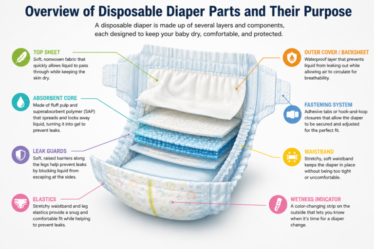 overview of disposable diaper parts and their purpose